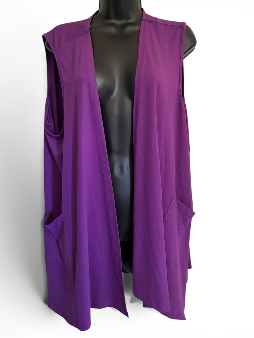 NWT Sleeveless Loungewear Casual Open Front Vest Duster Purple Long Length 2X